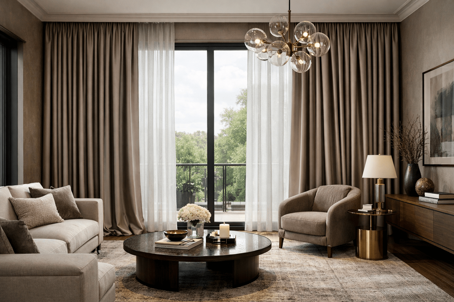 full curtain folds living room